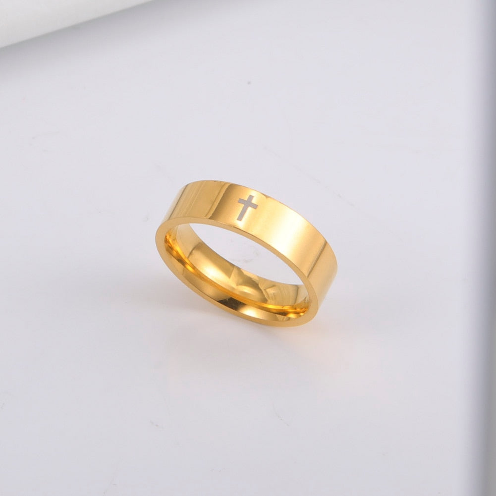 Skyrim Stainless Steel Cross Ring Men or Women Christian Jesus Christ Couple, Rings Jewelry Gift for Lover