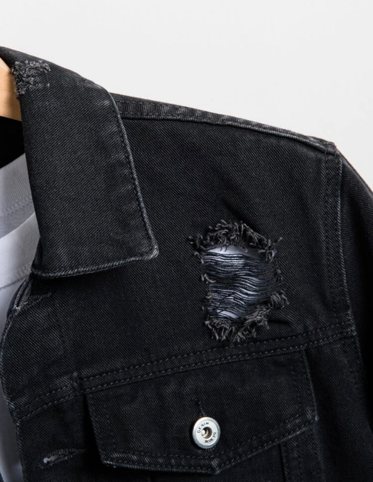 Men Ripped Button Front Denim Jacket